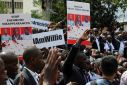 Anger: Hundreds of lawyers marched in Nairobi in July 2016 to protest at the killings