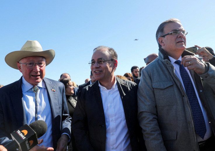 Mexican officials and diplomats visit the construction site of a solar energy plant, in Puerto Penasco