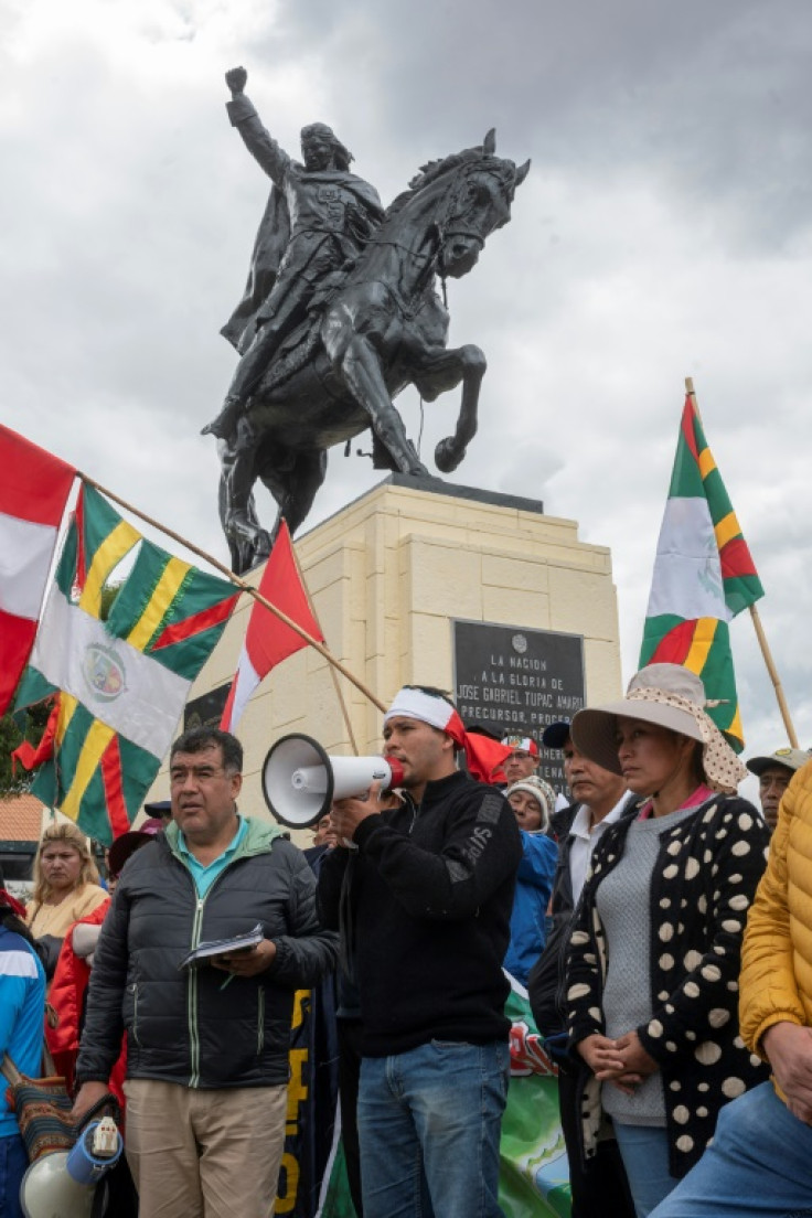 Protesters in Cusco waved Peruvian flags as well as Andean banners, proudly claiming their Inca roots