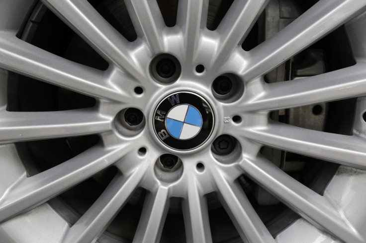 A BMW logo is seen the wheel of a car in Mexico City