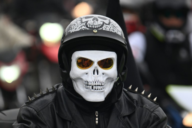 One motorcyclists wore a skull mask