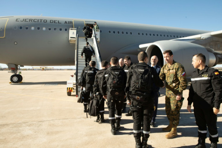 A plane left from Spain Sunday with 50 firefighting specialists, soldiers and drone pilots on board