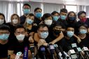 Young Hong Kong democrats from the so-called "resistance" or localists camp attend a news conference after pre-election in Hong Kong