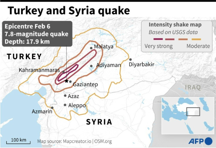 Map locating the epicentre of a 7.8-magnitude earthquake that struck in Turkey on Monday