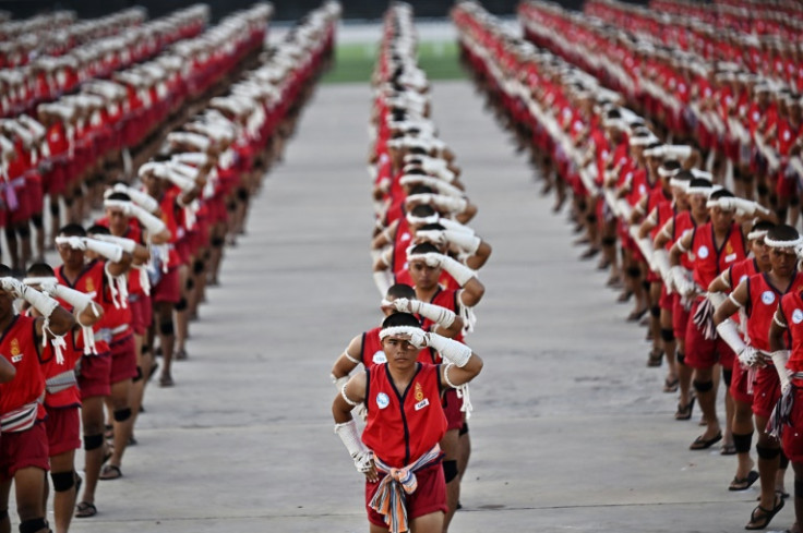 Thousands of Muay Thai fighters perform the traditional Wai Kru ceremony during a festival in Rajabhakti Park, Thailand on February 6, 2023