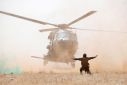 A NH 90 Caiman military helicopter lands during the regional anti-insurgent Operation Barkhane in Inaloglog