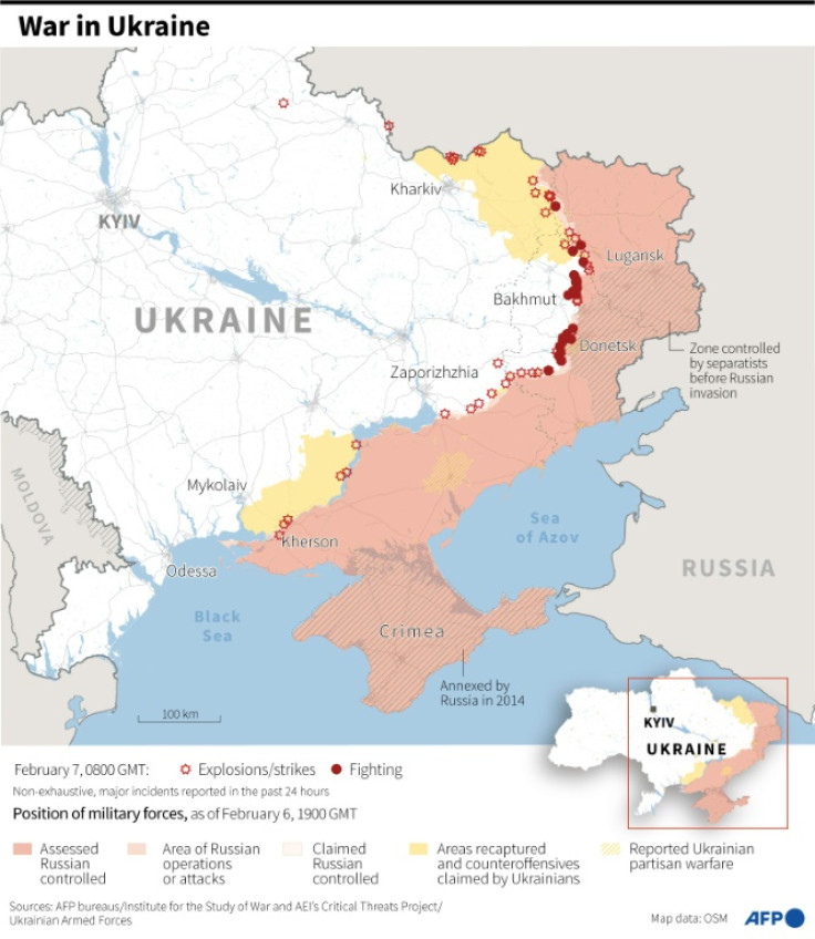 Map showing the situation in Ukraine, as of February 7