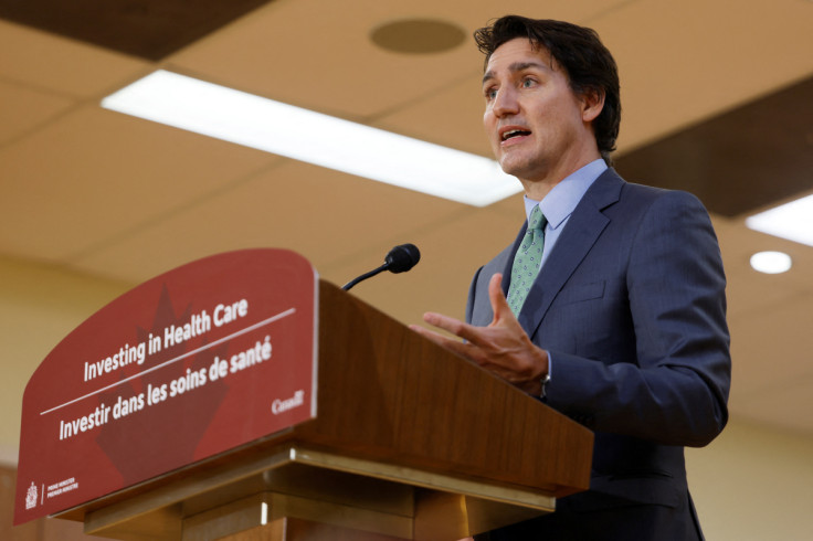 Canada's Prime Minister Justin Trudeau takes part in a news conference after touring a medical training facility in Ottawa