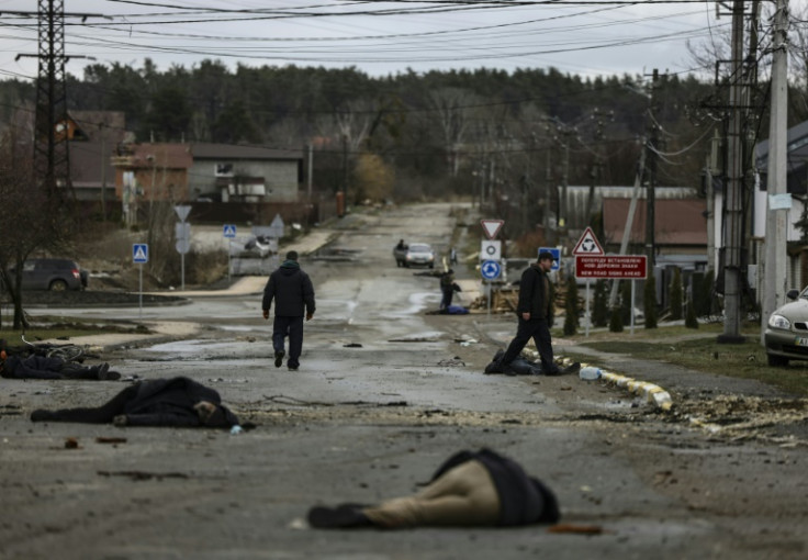 Bodies lie on a street in Bucha, northwest of Kyiv