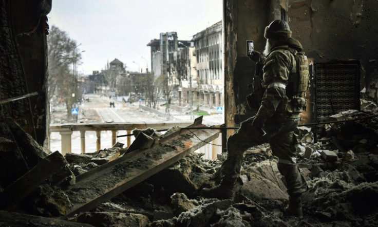 The ruins of a theatre flattened in a Russian strike