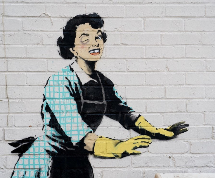 An artwork depicting violence against women, painted by street artist Banksy for the occasion of Valentines Day, in Margate