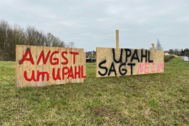 Residents of Upahl protest against a planned refugee centre in their area