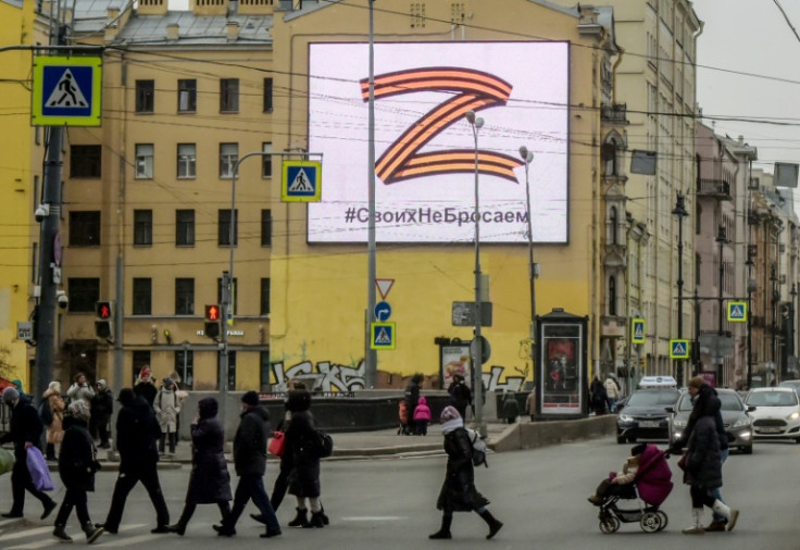The letter "Z", seen in Saint Petersburg in March 2022, has become a symbol of Russia's war in Ukraine
