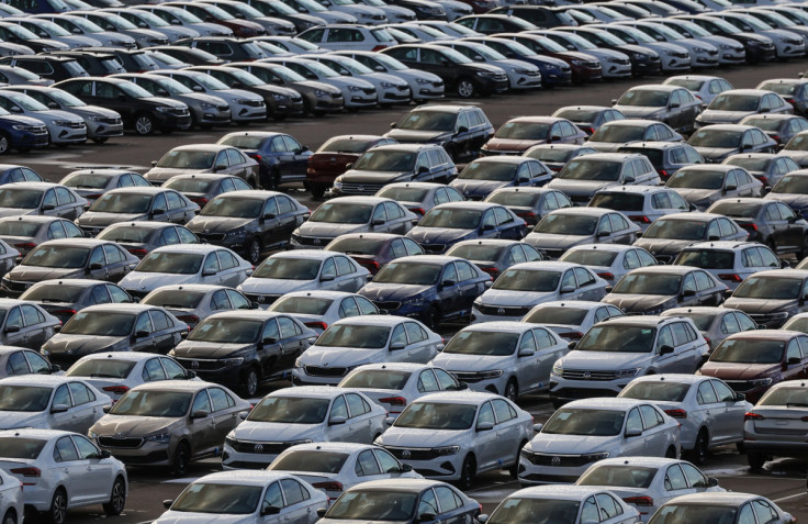 New cars are seen parked at the plant of Volkswagen Group Rus in Kaluga