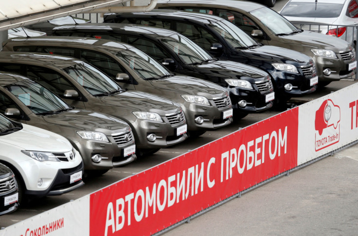 Second-hand Toyota cars are seen on sale at a dealer shop in Moscow
