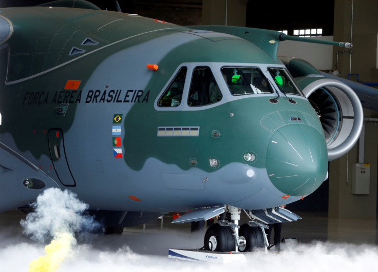 Brazilian aircraft manufacturer Embraer unveils its new cargo plane, the KC-390, in Gaviao Peixoto