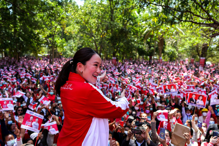 Paetongtarn Shinawatra, Pheu Thai Party's candidate for prime minister, attends a general election campaign, in Ubon Ratchathani