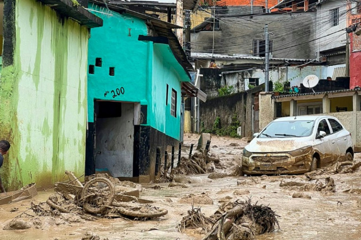 A handout picture released by Sao Sebastiao City Hall in Brazil shows damage caused by heavy rains in the municipality in Sao Paolo state