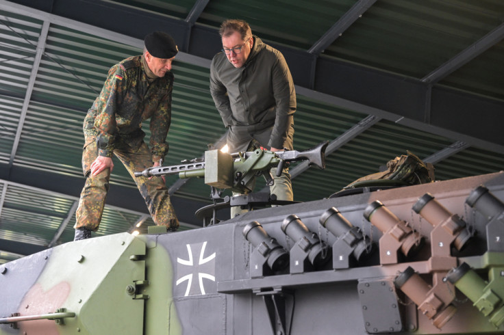 German Defence Minister Boris Pistorius visits a military base where Ukrainian soldiers undergo training on Leopard tanks destined for Ukraine