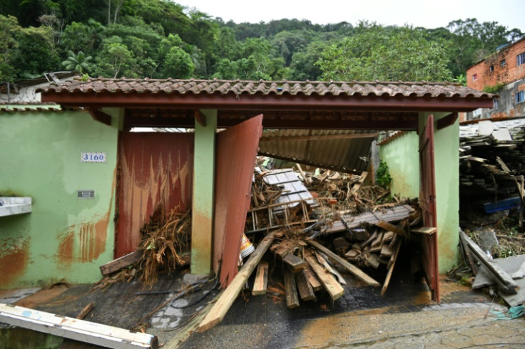A flood-hit house in the Juquehy district in Sao Sebastiao, Sao Paulo state, Brazil, on February 20, 2023