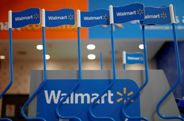 Walmart signs are displayed inside a Walmart store in Mexico City