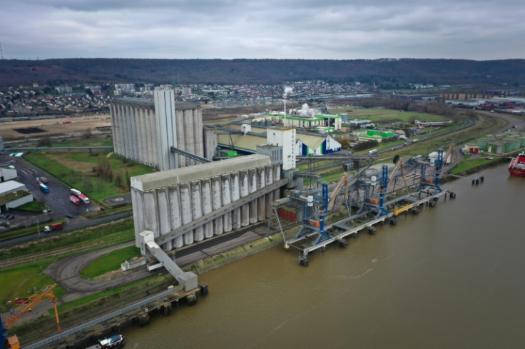 Silos at the port of Rouen in northwest France, where grain exports have surged since the Ukraine war