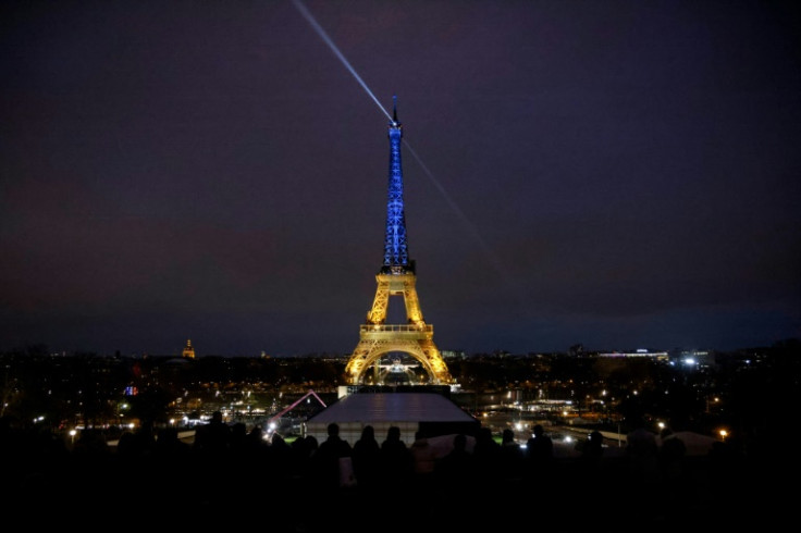 The Eiffel Tower in Paris was lit up in the blue-yellow colours of Ukraine's flag
