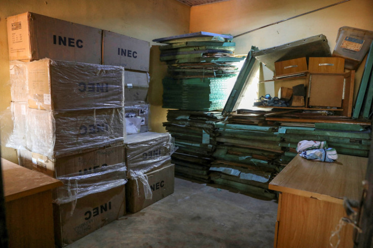 Electoral materials are pictured inside Independent National Electoral Commission (INEC) warehouse, ahead of Nigeria's Presidential election in Anaocha, Anambra state