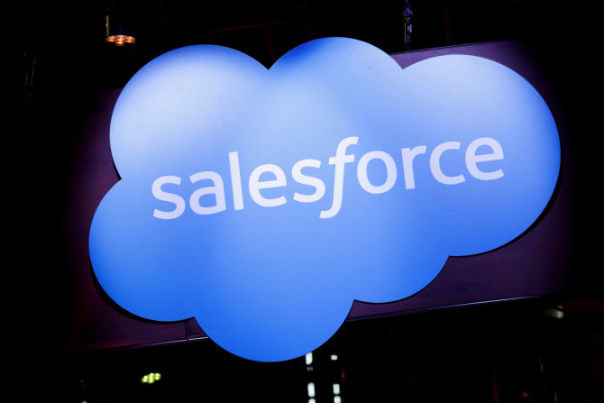 Salesforce logo displayed at a conference in Paris