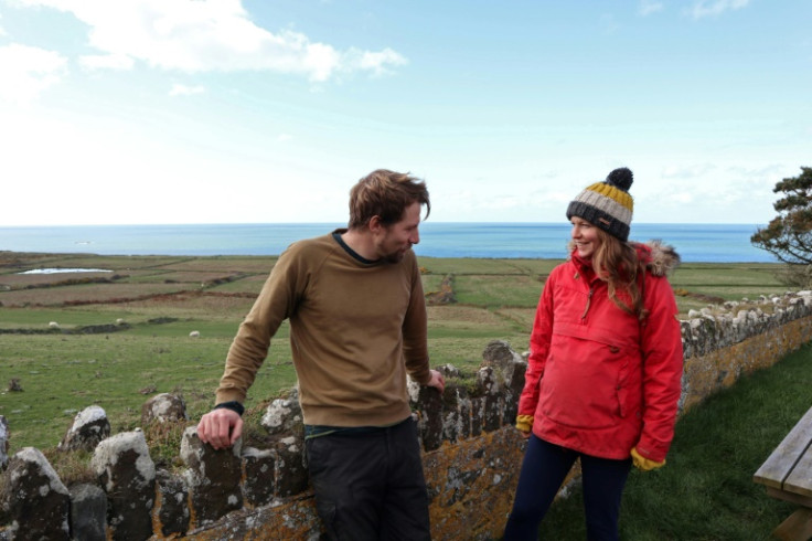 Ynys Enlli has two permanent residents, its wardens Mari Huws (R) and her partner Emyr Owen