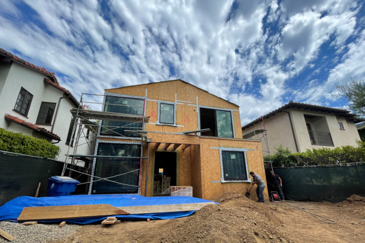 A house under construction is seen in Los Angeles