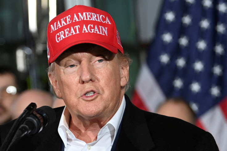 Former U.S. President Donald Trump speaks about the recent derailment of a train carrying hazardous waste, during an event at a fire station in Ohio