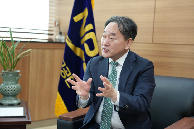 Kim Tae-hyun, Chairman & CEO of South Korea's National Pension Service, speaks during an interview with Reuters