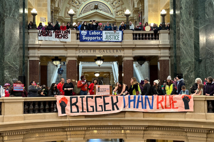 Pro-abortion demonstrators gather at the State Capitol to mark the 50th anniversary of Roe v. Wade in Madison