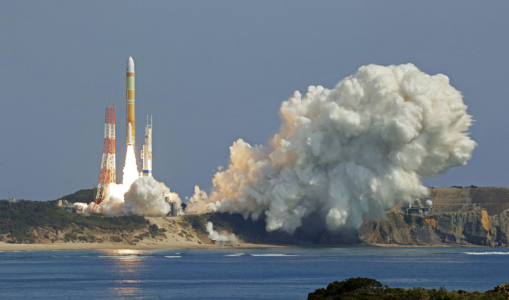 An H3 rocket carrying a land observation satellite lifts off from the launching pad at Tanegashima Space Center on the southwestern island of Tanegashima