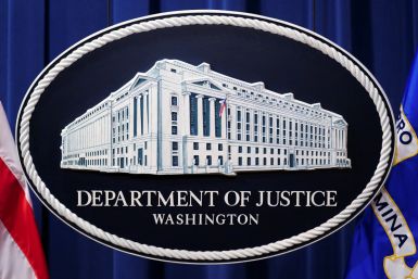 U.S. Justice Department logo is seen at Justice Department headquarters in Washington