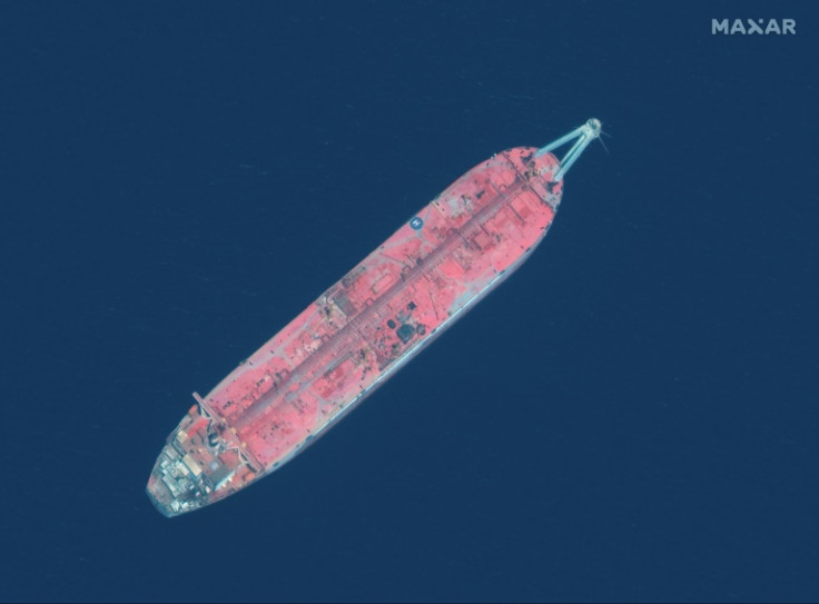 A satellite image from 2020 by Maxar Technologies shows the FSO Safer oil abandoned off the coast of Yemen
