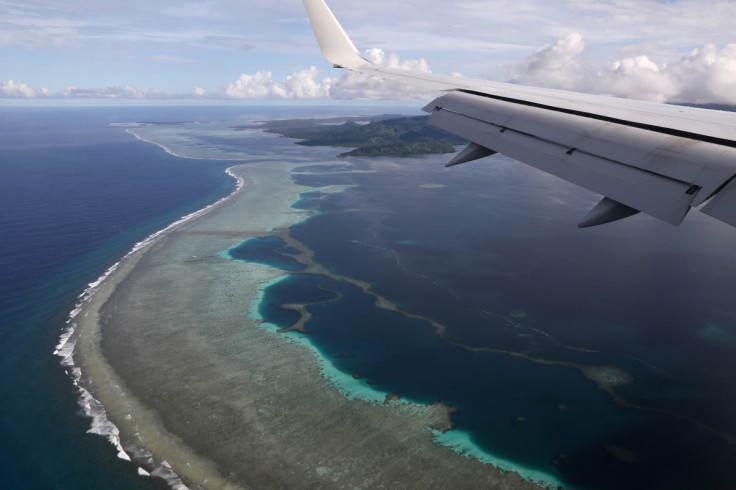 Then U.S. Secretary of State Pompeo's plane makes its landing approach on Pohnpei International Airport in Kolonia, Federated States of Micronesia