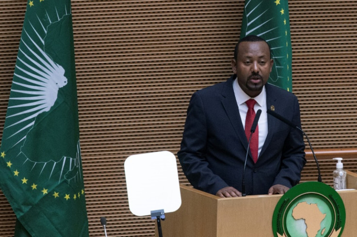 Ethiopian Prime Minister Abiy Ahmed addresses the African Union in Addis Ababa on February 18, 2023