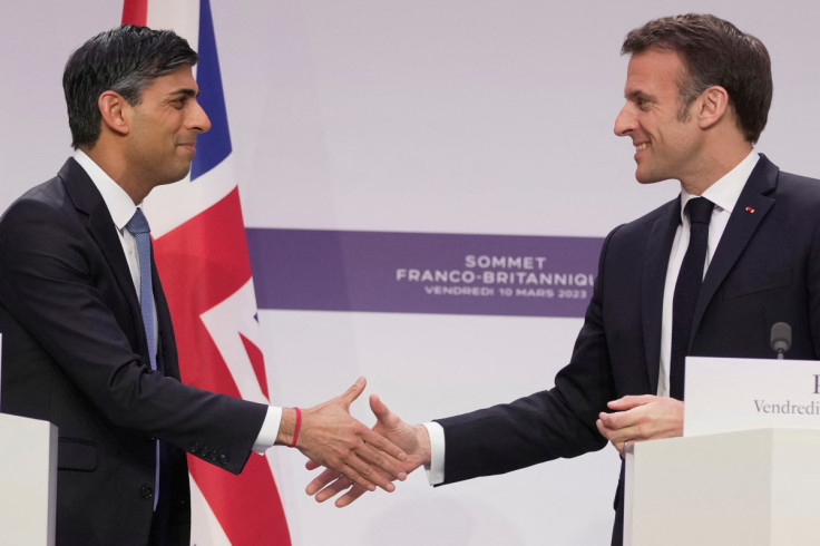 French President Macron and Britain's Prime Minister Sunak attend a joint news conference at the Elysee Palace in Paris