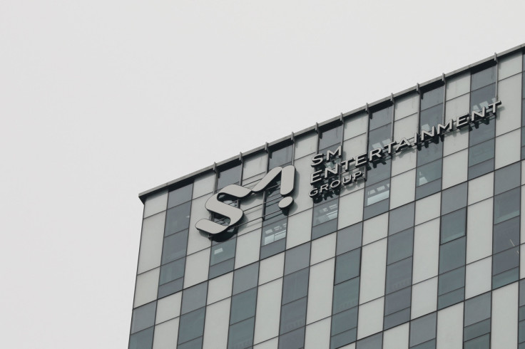 The logo of SM Entertainment is seen at its headquarter in Seoul