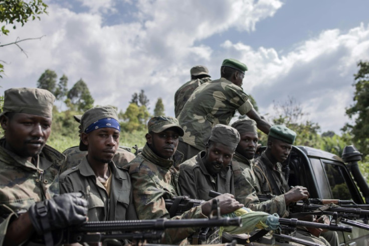 M23 rebels attending ceremonies at Rumangabo on January 6 when they handed back an army base they had seized