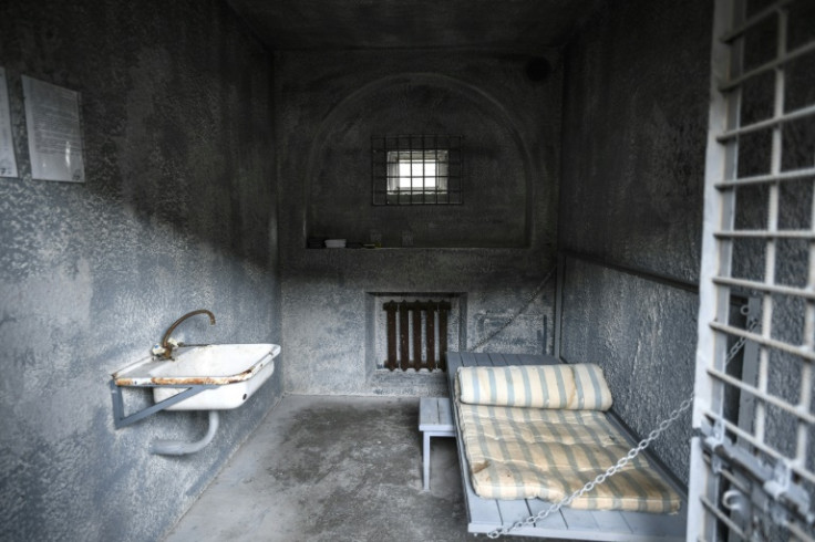 This picture shows a replica of the punishment cell of imprisoned Russian opposition politician Alexei Navalny  in Paris