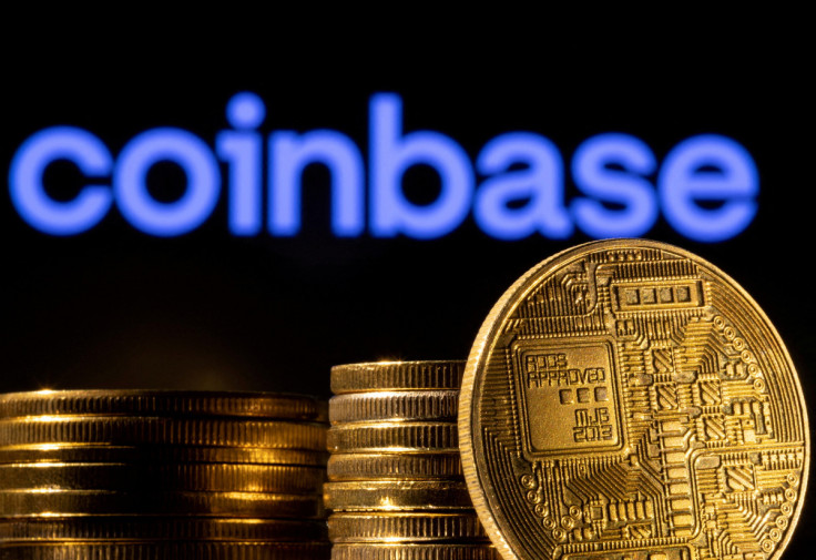 Illustration shows a representation of the cryptocurrency and Coinbase logo