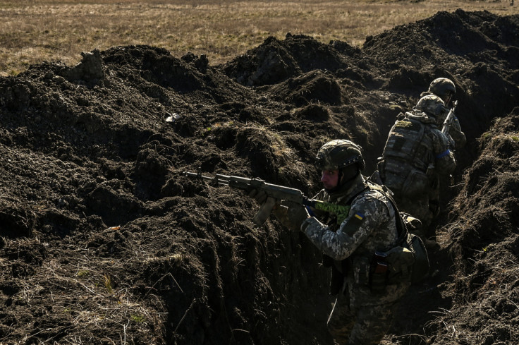 Ukrainian servicemen attend a military exercise in Zaporizhzhia region