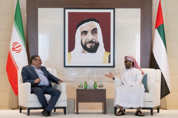 UAE top national security adviser Sheikh Tahnoun bin Zayed al-Nahyan (R) met his Iranian counterpart Ali Shamkhani in Abu Dhabi