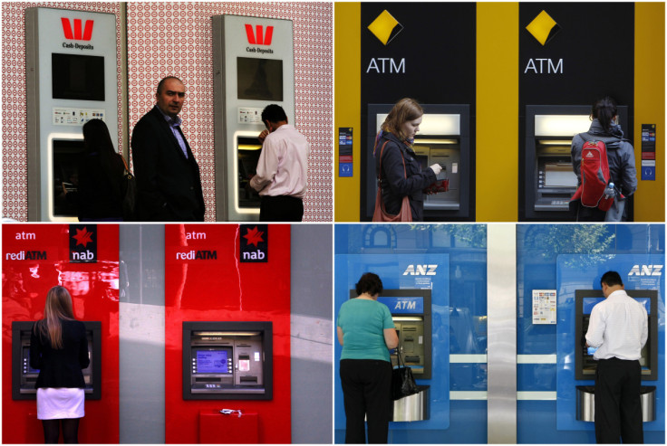 A combination of photographs shows people using automated teller machines (ATMs) at Australia's "Big Four" banks