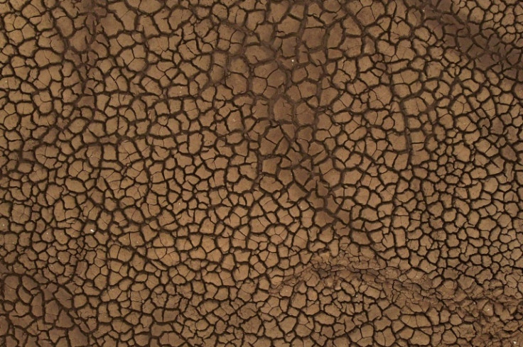 Aerial view of a lagoon that dried out due to high temperatures in Portal Cambyreta, Argentina in March 2023