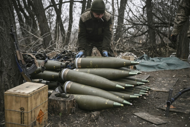 A Ukrainian serviceman preparing 155mm artillery shells near Bakhmut, eastern Ukraine, over the weekend. Kyiv has complained that its forces are having to ration their firepower