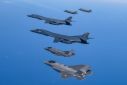 US Air Force B-1B bombers, F-16 fighter jets and South Korean Air Force F-35A take part in a joint air drill